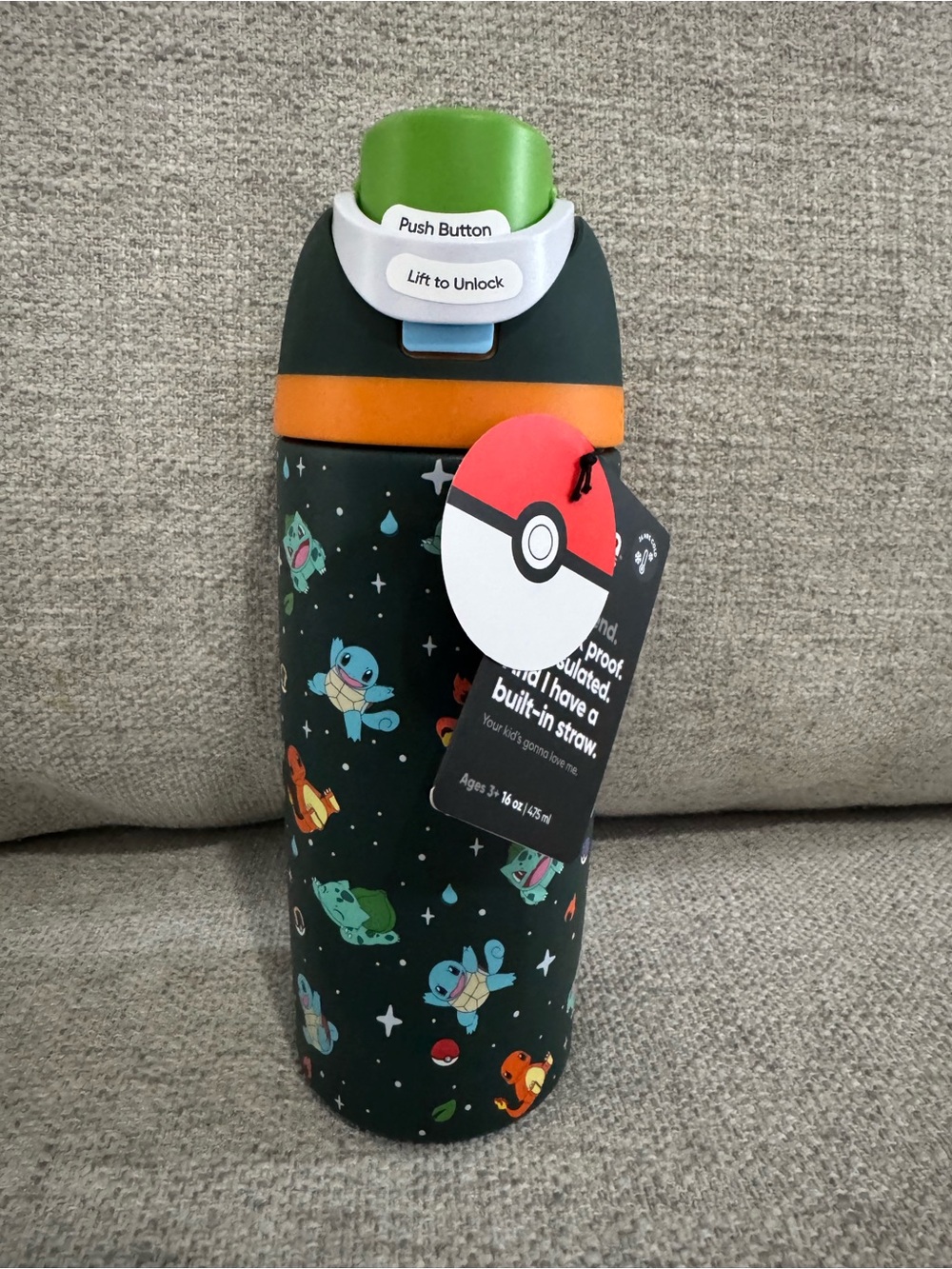 New Sept 16 release - Pokemon Owala Kids Bottle with Green Lid and Orange Accent